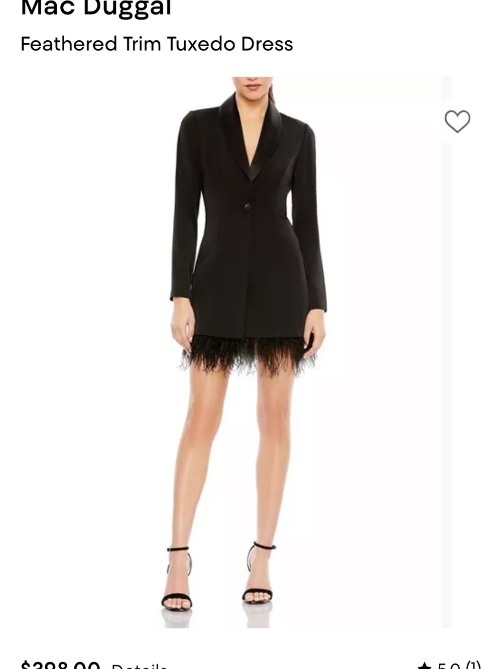 Mac Duggal Black Feather-Trim Tuxedo Blazer Dress